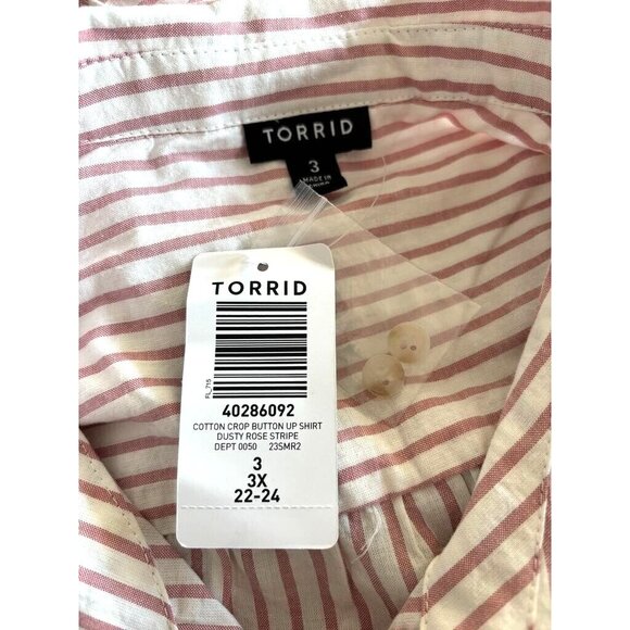 TORRID Cotton Crop Button Up Shirt Size 3X Dusty Rose Striped Smocked Back - Picture 6 of 11